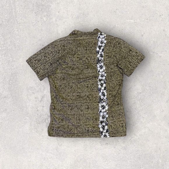 Hawaii Blues Green Floral Hawaiian T-Shirt with White Flower Stripe Men’s Large - Picture 3 of 3